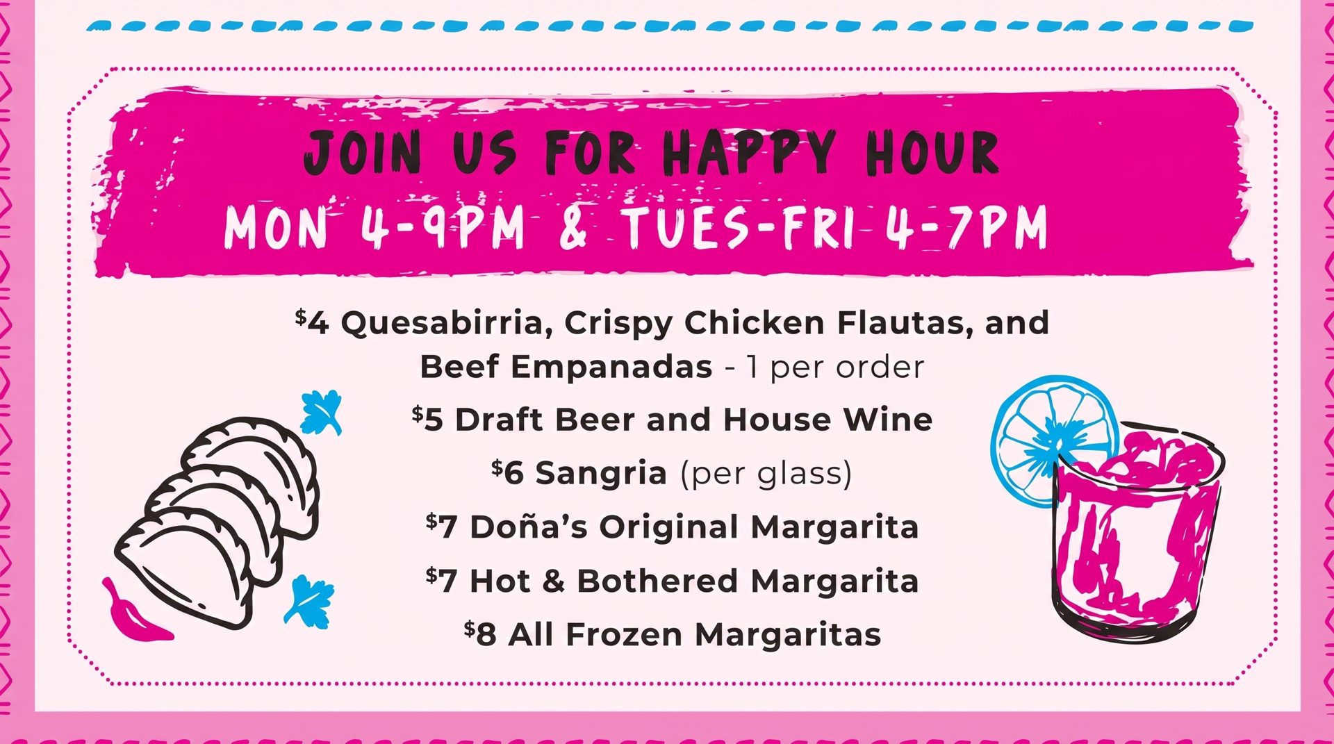 Join Us for Happy Hour: Mon 4-9 PM & Tues-Fri 4-7 PM